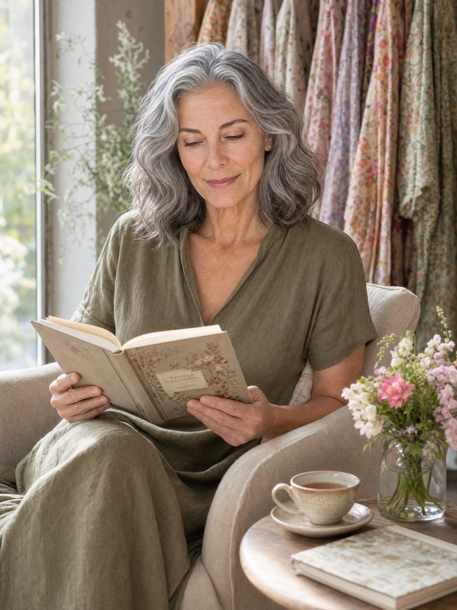 Eleanor reading in her studio.
